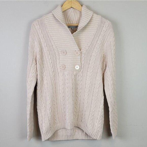 Beige Chunky Cable Knit Sweater Oversized Collar L - Picture 10 of 10